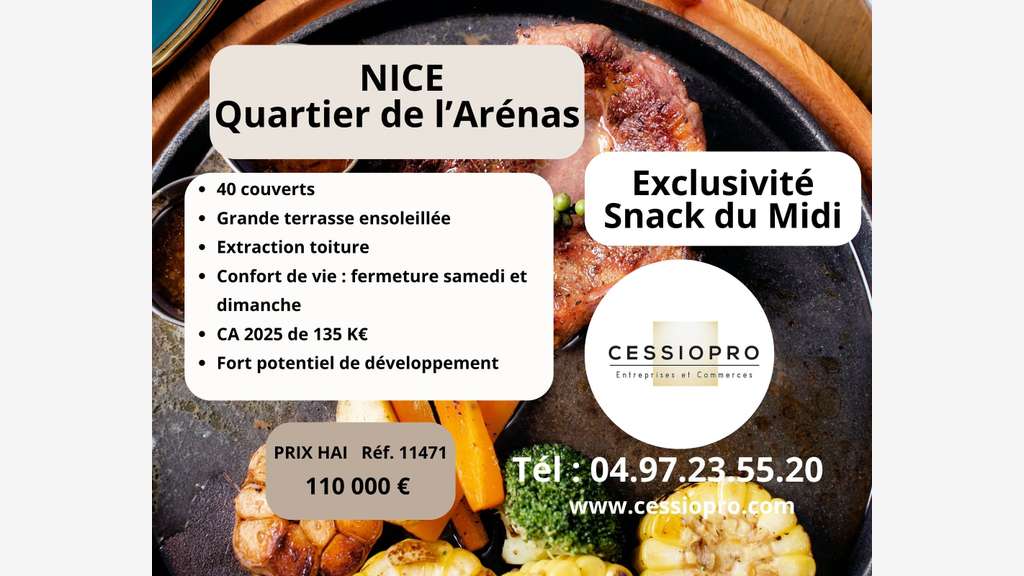 Exclu snack du midi avec grande terrasse à Nice 