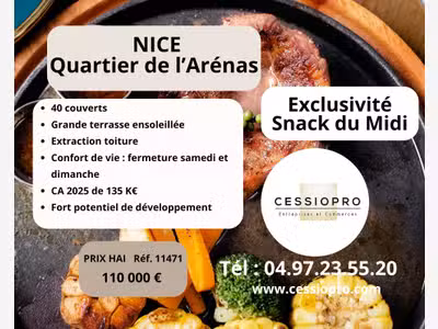 Exclu snack du midi avec grande terrasse à Nice 