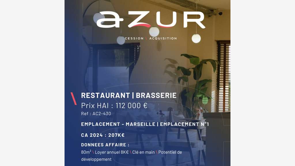Vente restaurant brasserie à Marseille 13006