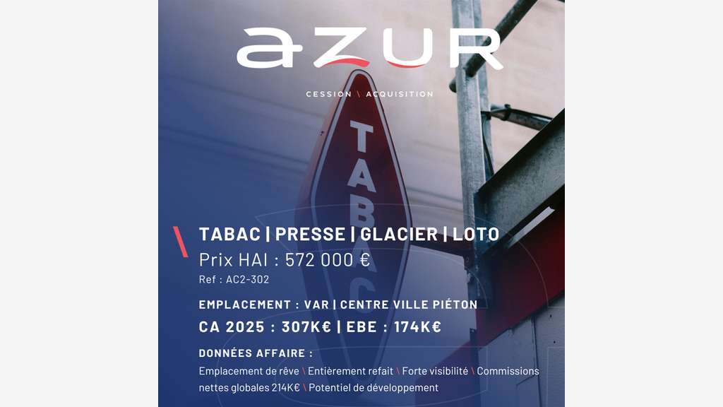 VENTE Tabac Presse Loto Glacier dans le Var