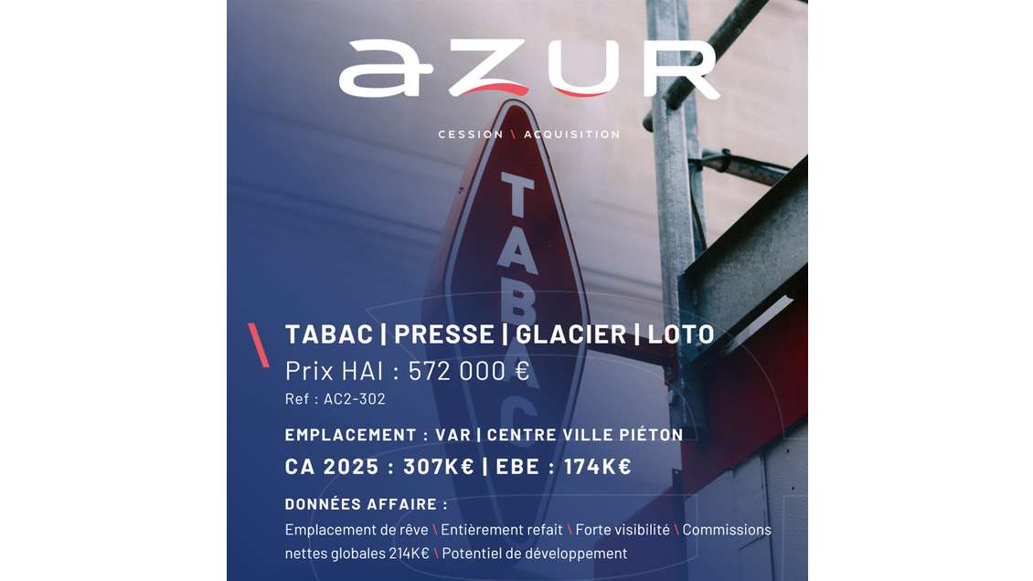 VENTE Tabac Presse Loto Glacier dans le Var