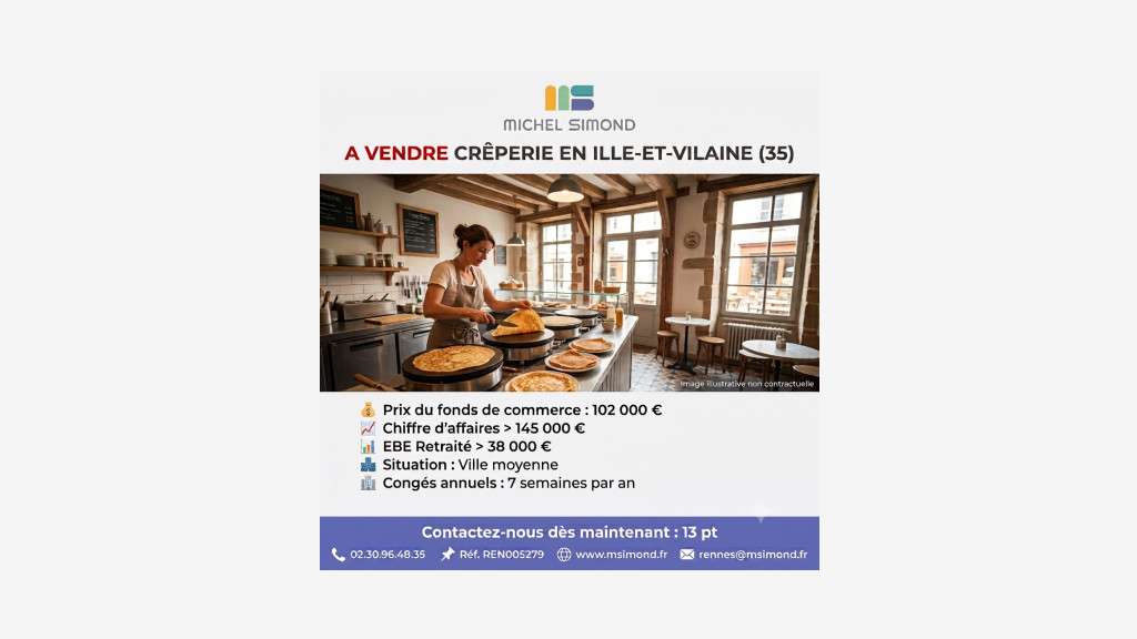 Vente crêperie bel emplacement en Ille-et-Vilaine