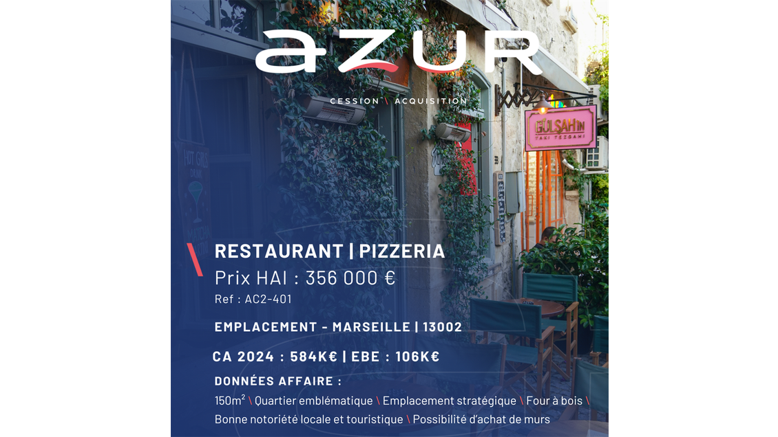 VENTE Restaurant Pizzeria dans le 2ème à Marseille