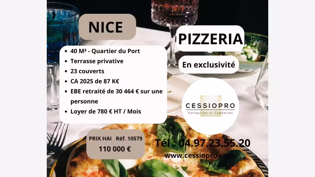 Exclu pizzeria avec terrasse privative à Nice Port
