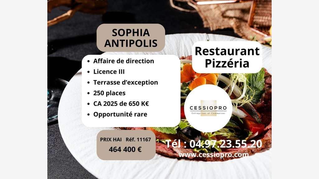 Vente restaurant pizzeria licence III à Valbonne