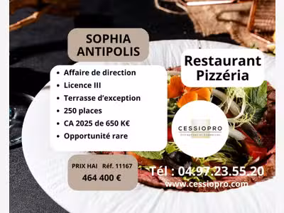 Vente restaurant pizzeria licence III à Valbonne