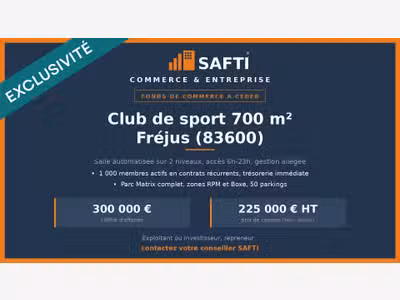 Cède salle de sport 1000 adh 700m² CA 300K Fréjus