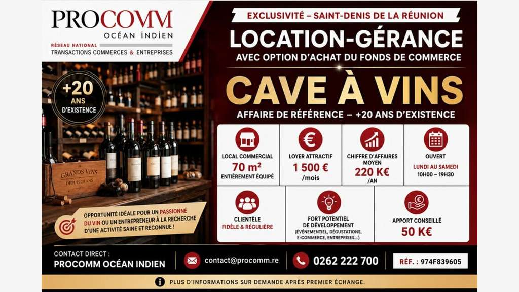 Location gérance cave à vins St Denis la Réunion
