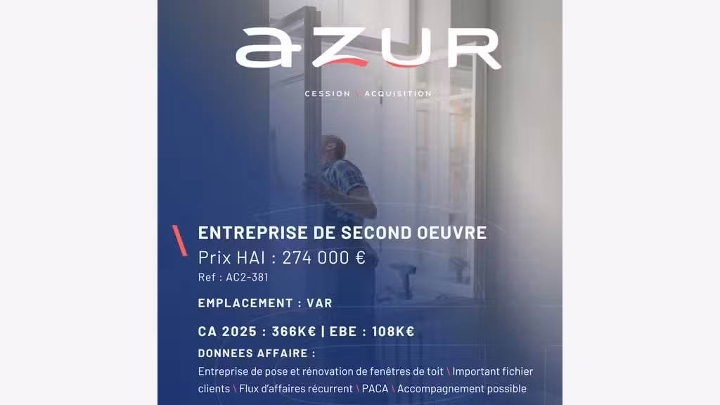 VENTE Entreprise de second œuvre