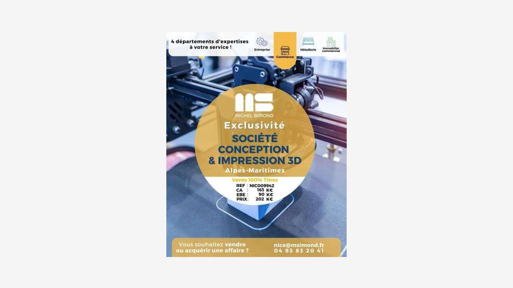Vente société conception et impression 3d dept 06