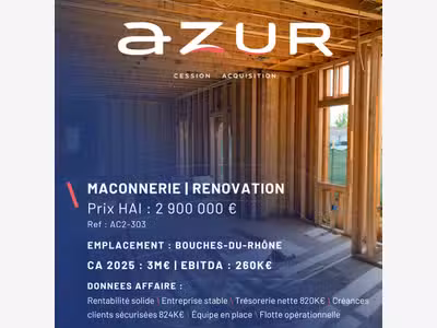 VENTE Maçonnerie Rénovation CA 3M€