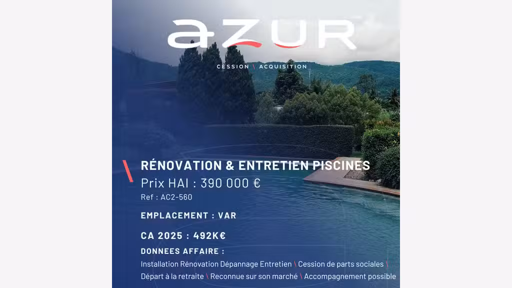 VENTE Ste entretien / rénovation de piscines Var
