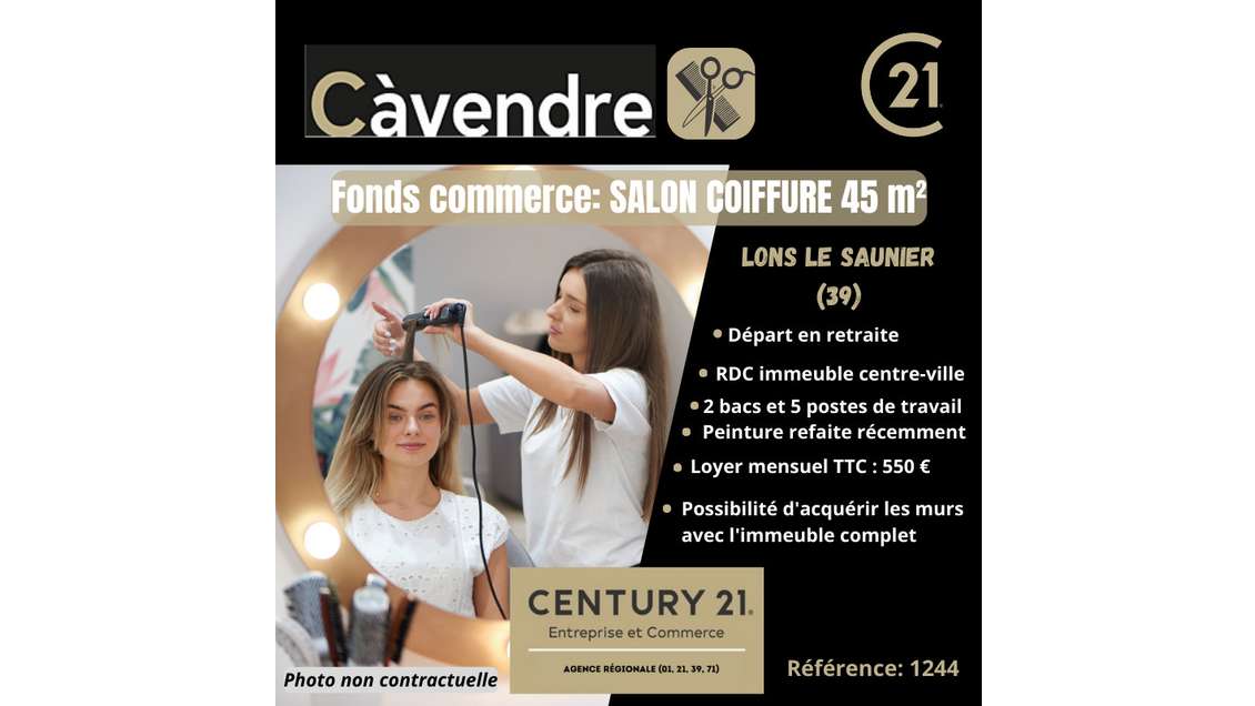 Vente fonds de salon de coiffure à Lons Le Saunier