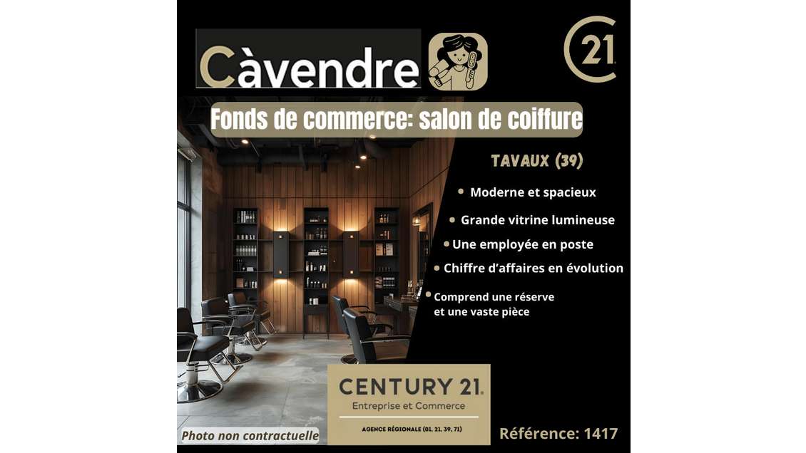 Vente salon de coiffure empl stratégique à Tavaux 