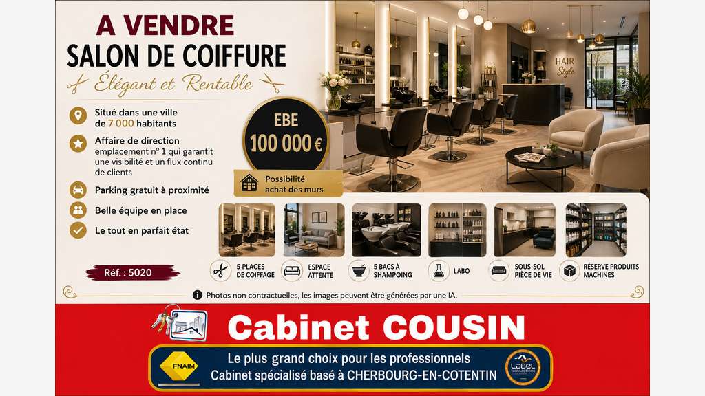 Vente salon de coiffure rentable empl N°1 Valognes