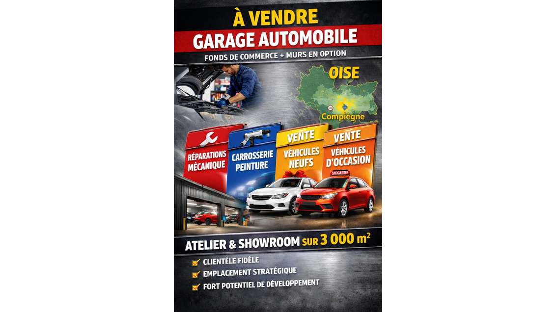 Cède garage automobile carrosserie prox Compiègne
