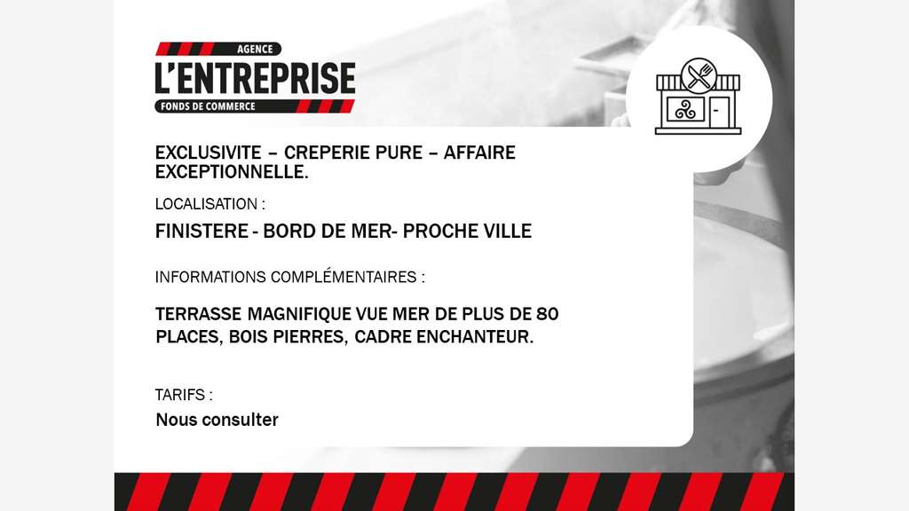 Vente fonds de commerce crêperie pure en Finistère