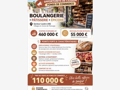 Boulangerie-Épicerie – 460 K€ CA – EBE 55 K€ – Loz