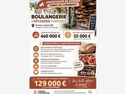 Boulangerie-Épicerie – 460 K€ CA – EBE 55 K€ – Loz