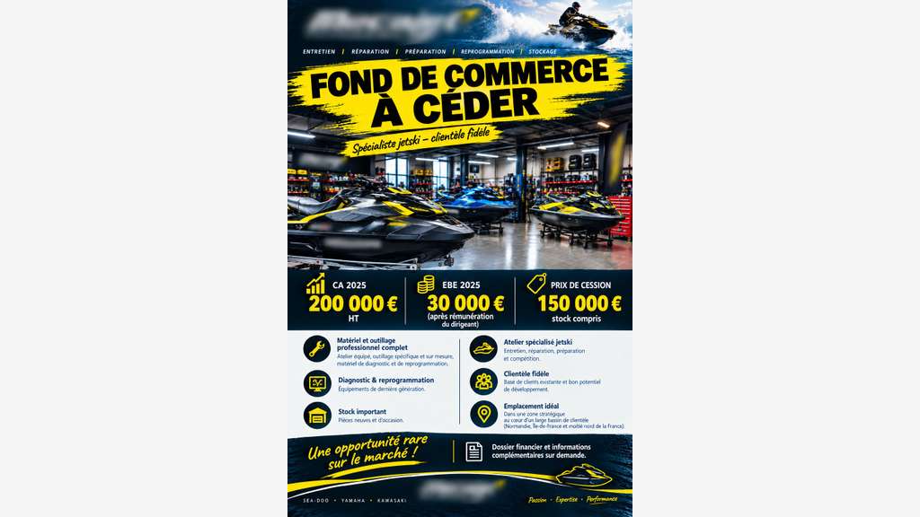 FDC garage spécialisé JET-SKI à céder