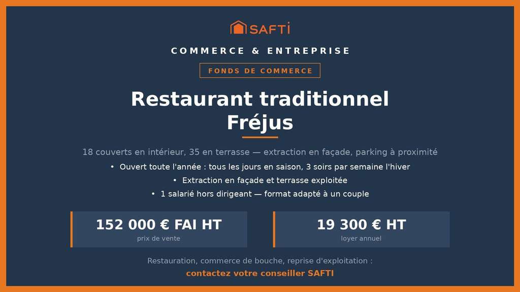 Vente restaurant terrasse de 29 couverts à Fréjus
