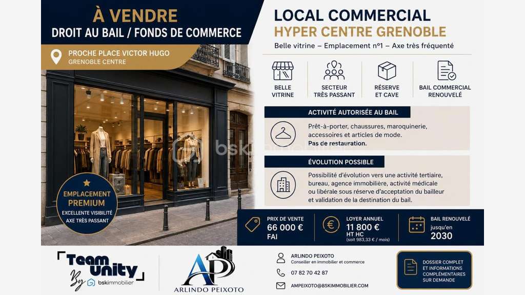 Vente FDC empl premium hyper centre Grenoble