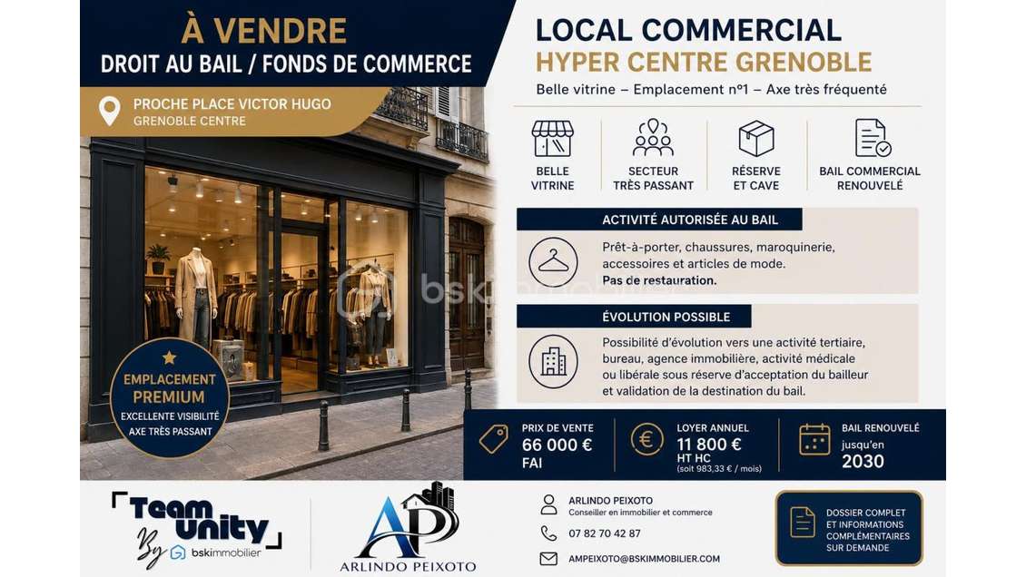 Vente FDC empl premium hyper centre Grenoble