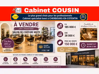 Vente salon de coiffure mixte côte touristique 50