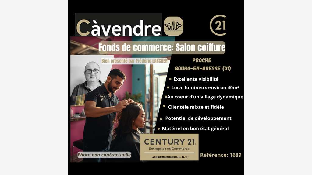 Cède salon de coiffure 40m² proche Bourg en Bresse