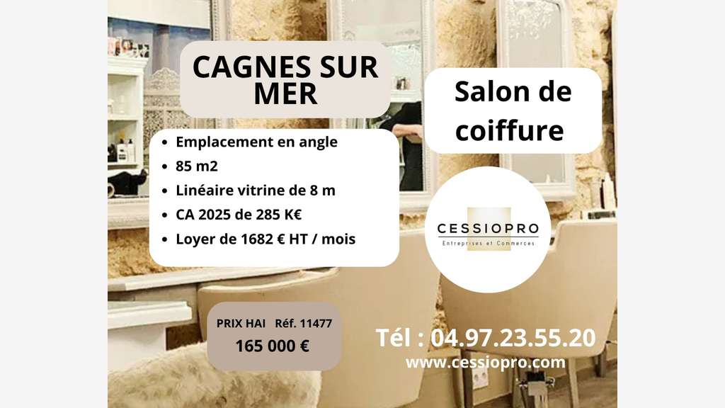 Vente salon de coiffure ca 285k€ Cagnes sur Mer
