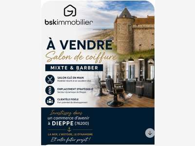 Vente beau salon de coiffure mixte barbier Dieppe