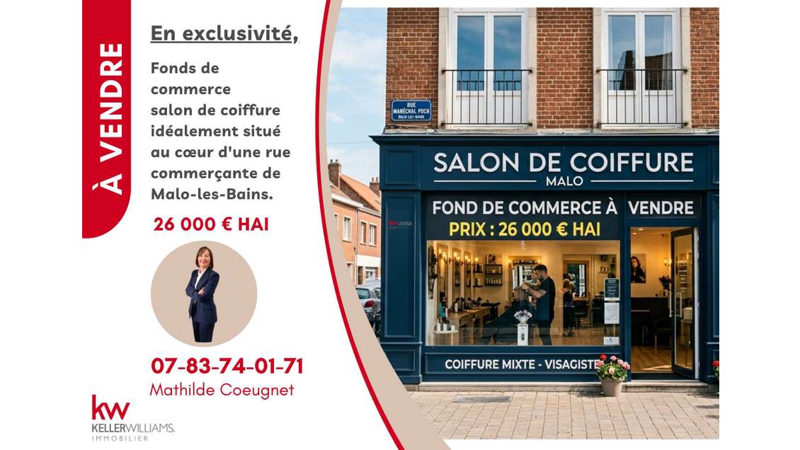 AV salon coiffure 60m² Malo-les-Bains empl premium