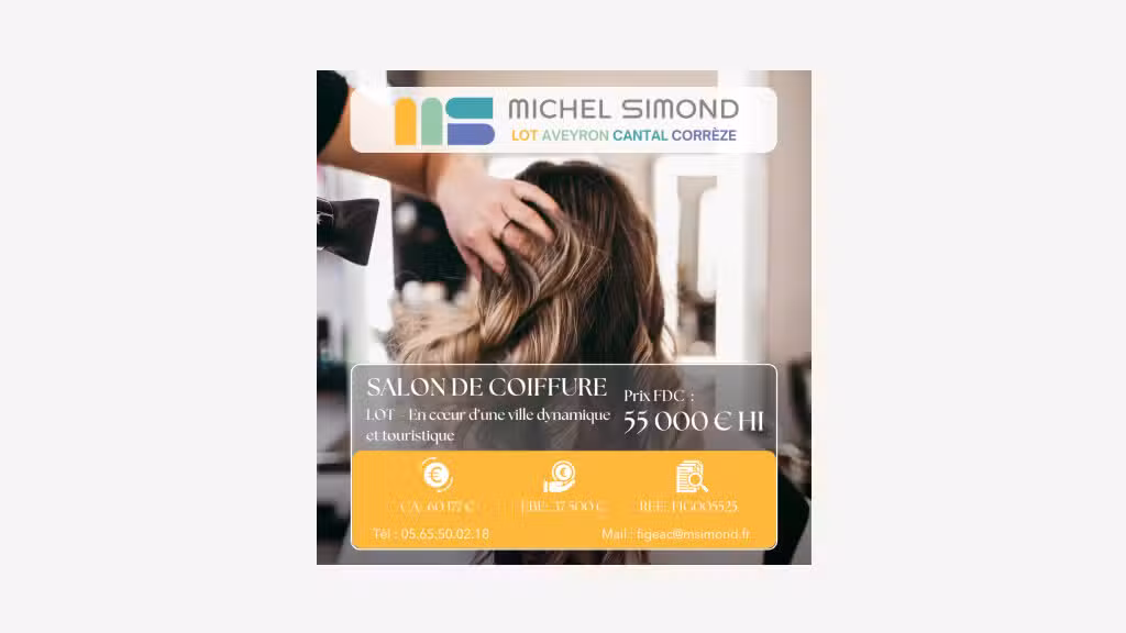 Vente salon de coiffure en centre ville du Lot