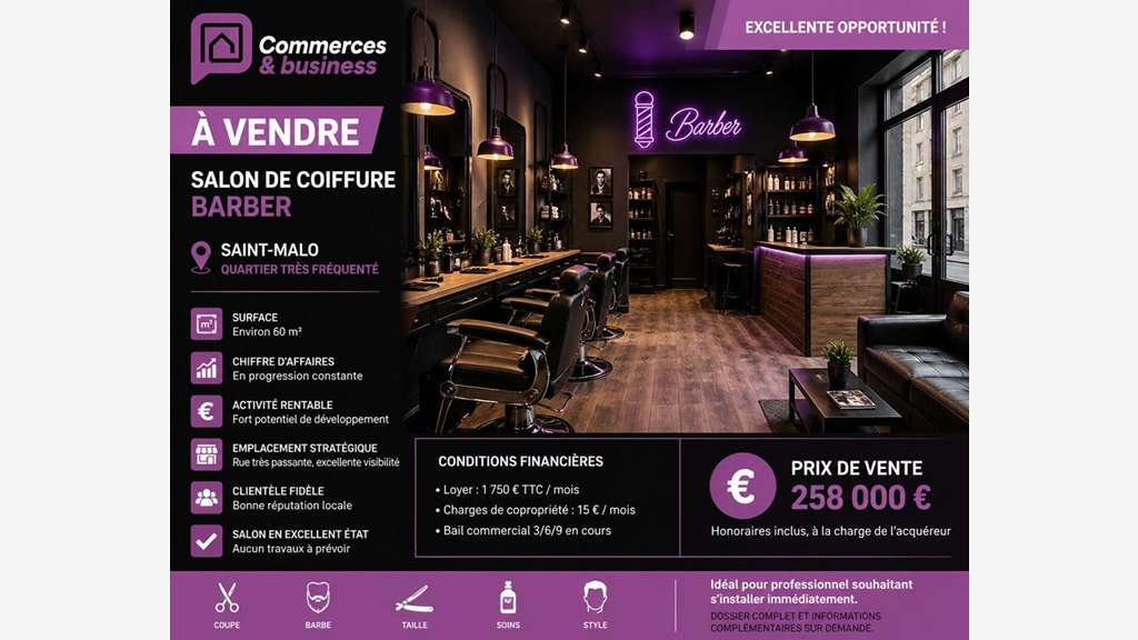 Vente salon de coiffure à Saint Malo