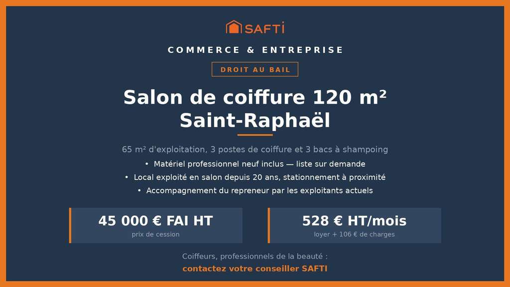 Vente salon de coiffure de 120m² à Saint-Raphaël