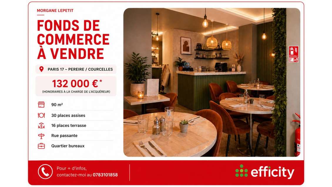 Vente commerce métros Pereire et Courcelles 75017