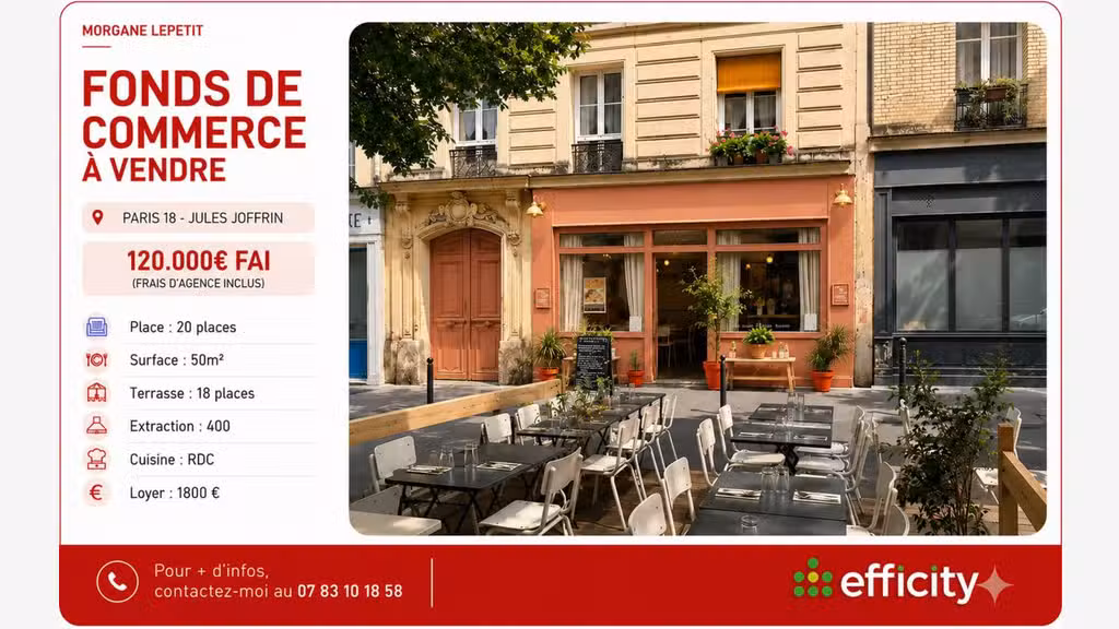 Vente restaurant 20 pl à Paris 75018 Jules Joffrin