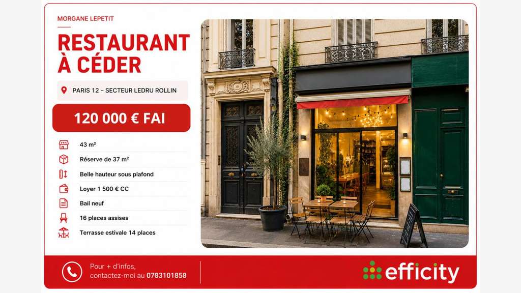 Vente restaurant 43m² à Paris 75012 Ledru Rollin