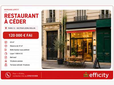 Vente restaurant 43m² à Paris 75012 Ledru Rollin