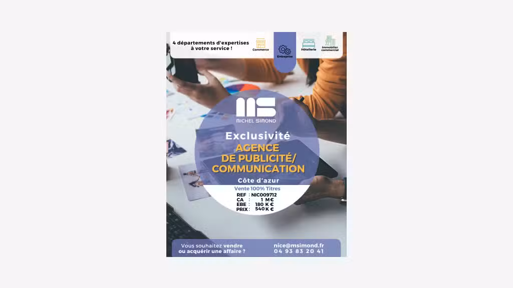 Vente agence de communication pub Alpes Maritimes