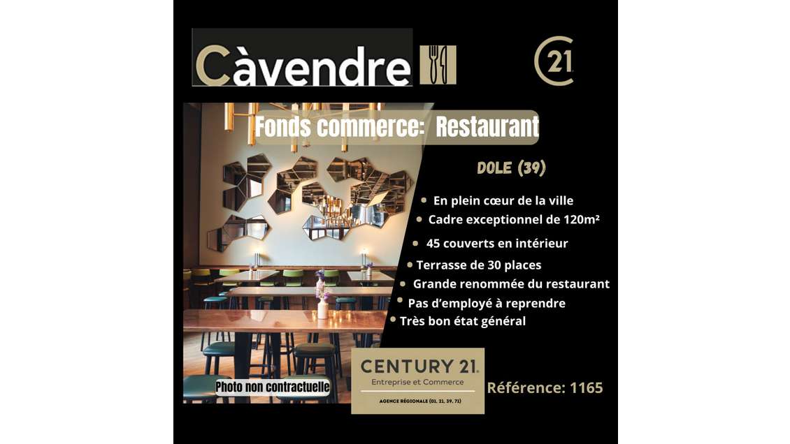 Vente fonds de commerce restaurant à Dole centre