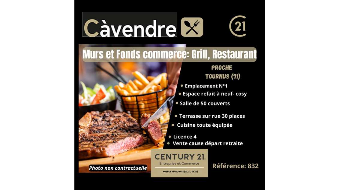 A vendre FDC restaurant grill en Saône et Loire