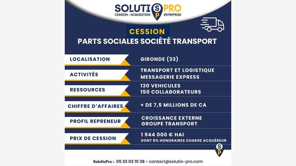 Vente société de transport express à Saint Loubès
