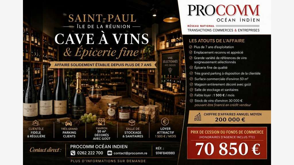 Vente cave à vins et épicerie à Saint-Paul