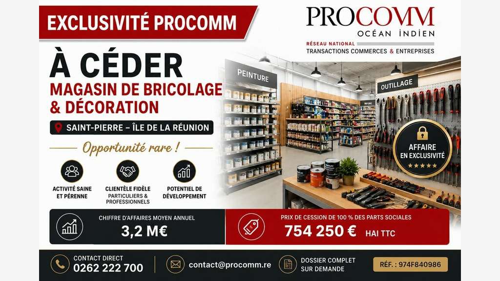 Vente parts sociales bricolage déco à Saint Pierre