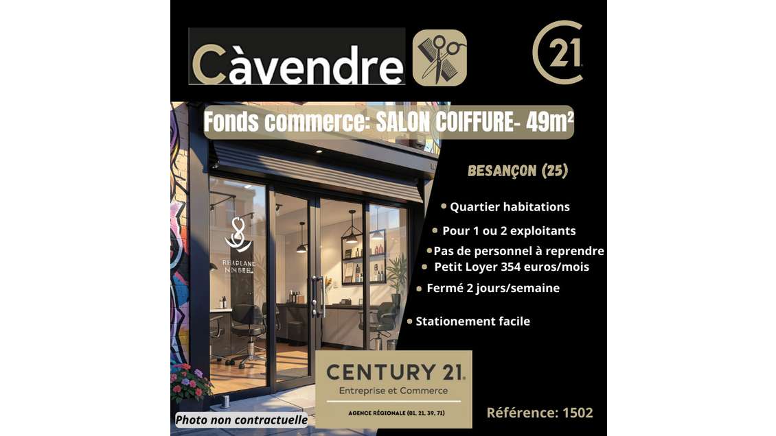 AV salon de coiffure avec stationnement à Besançon