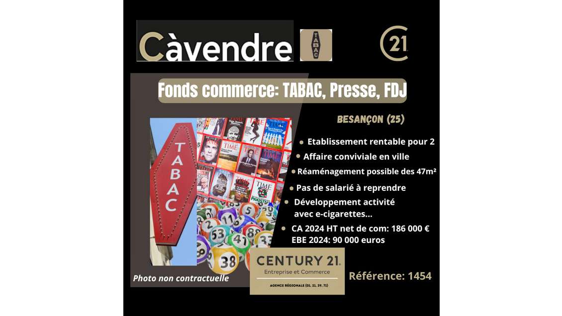 Vente FDC tabac presse jeux rentable à Besançon
