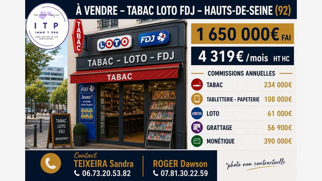 Vente magnifique tabac FDJ PMU en Hauts de Seine