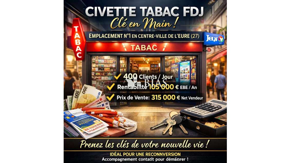 AV FDC civette clé en main tabac FDJ dept Eure