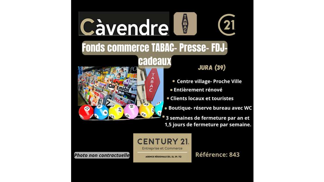 Joli tabac-presse-jeux centre de village Uurassien